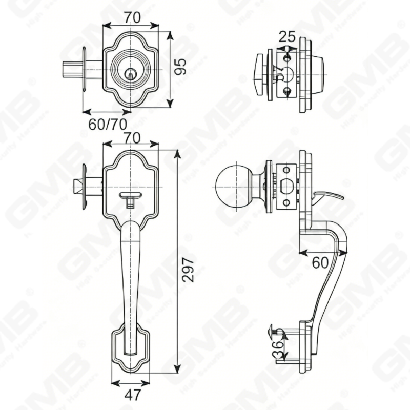 New Design Grip Entry Door Handle Set Entry Door Levers Lock Sets （70733B）
