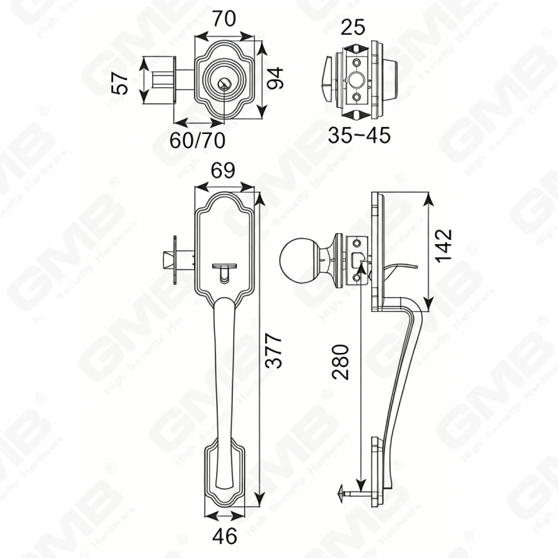 New Design Grip Entry Door Handle Set Entry Door Levers Lock Sets （70733）