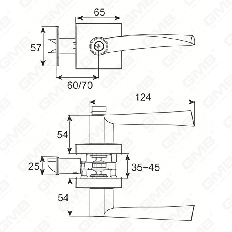 Heavy Duty Tubular Lever Door Lock Series, Zinc alloy Square Rosette Entry Door Handle Lock（A2023）