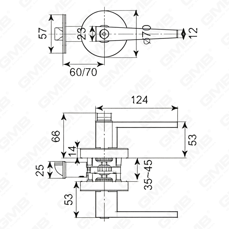 Heavy Duty Tubular Lever Door Lock Series, Zinc alloy Round Rosette Entry Door Handle Lock（B2020）