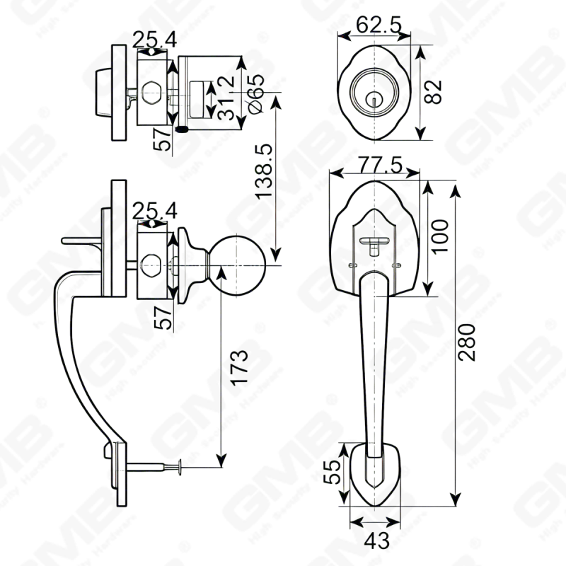 New Design Grip Entry Door Handle Set Entry Door Levers Lock Sets （70718）