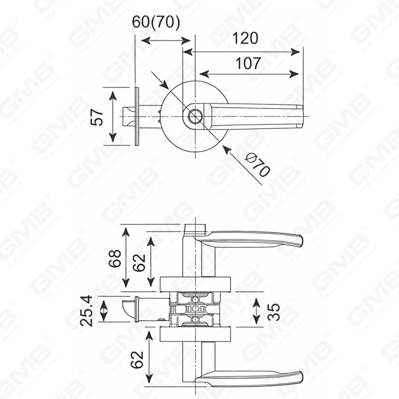 Heavy Duty Tubular Lever Door Lock Series, Zinc alloy Round Rosette Entry Door Handle Lock（B2010）