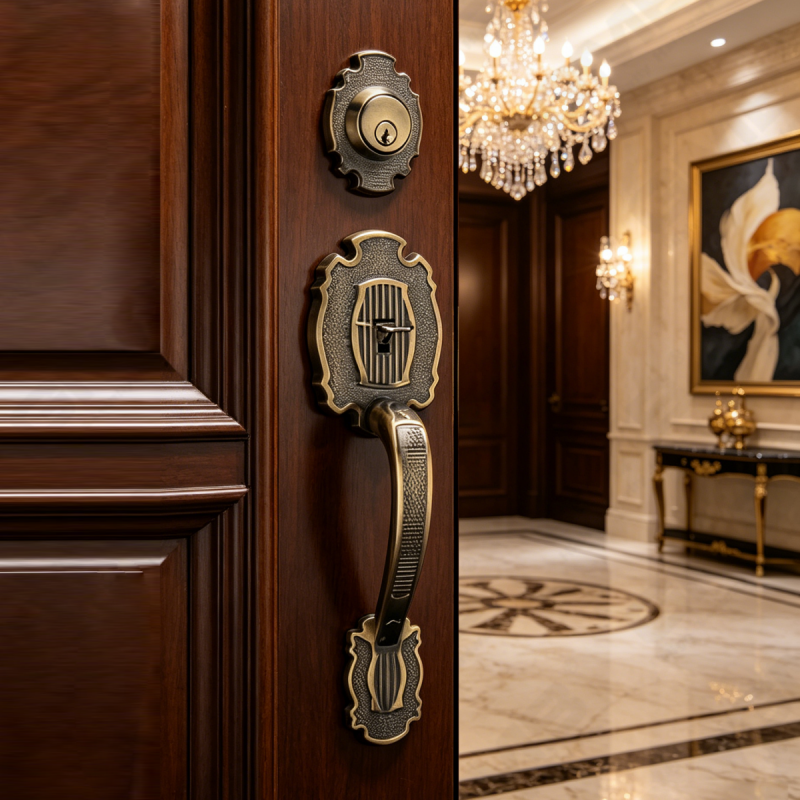 New Design Grip Entry Door Handle Set Entry Door Levers Lock Sets （70719）