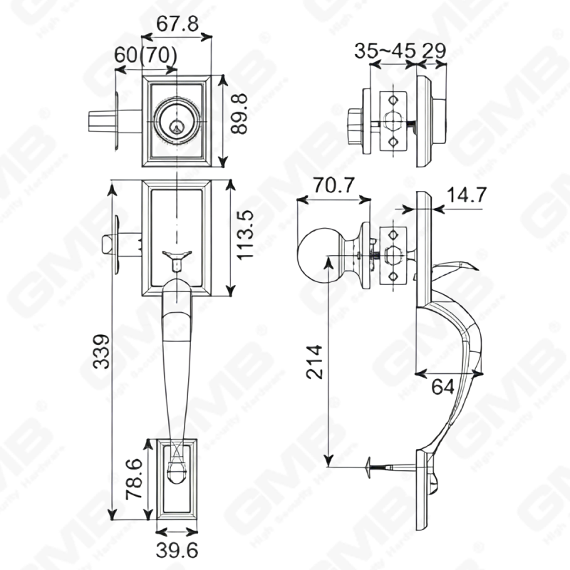 New Design Grip Entry Door Handle Set Entry Door Levers Lock Sets （70731）