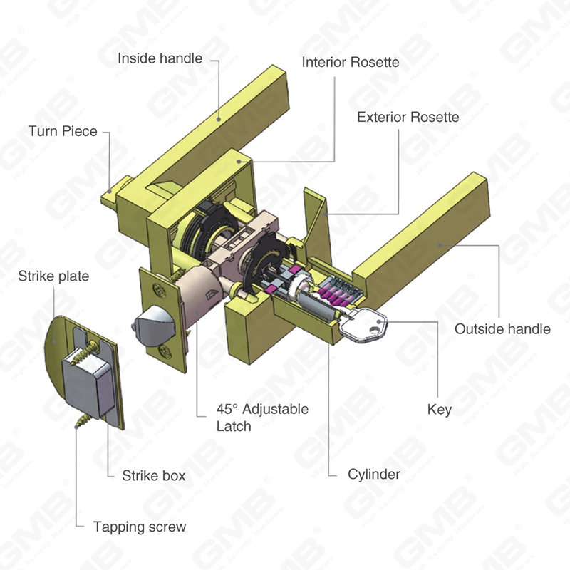Heavy Duty Tubular Lever Door Lock Series, Square Entry Door Handle Lock （A2009）